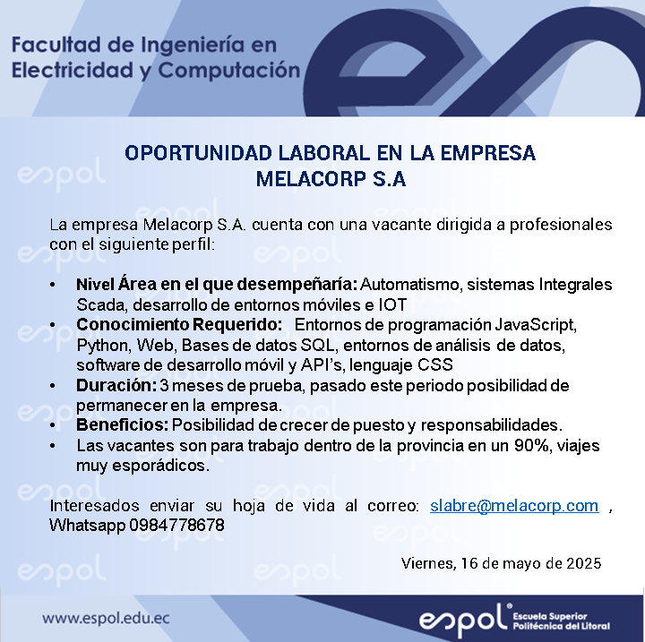 Oportunidad laboral en Melacrop S.A.: Ingeniería en Computación