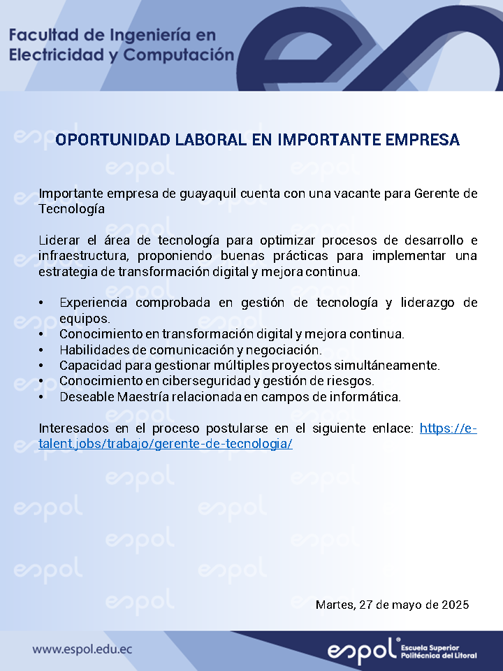 Oportunidad laboral: Ingeniería en Computación