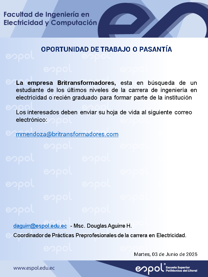 Oportunidad laboral en Britransformadores: Ingeniería en Electricidad