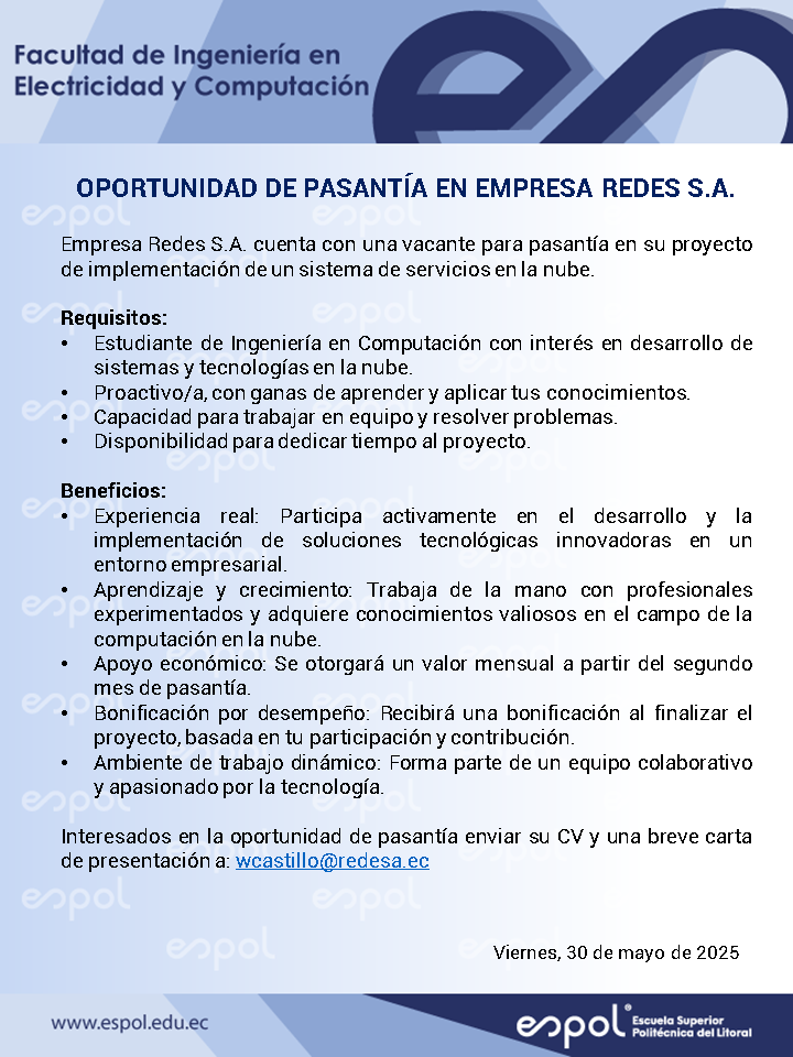 Oportunidad de pasantías en el Redes S.A.: Ingeniería en Computación
