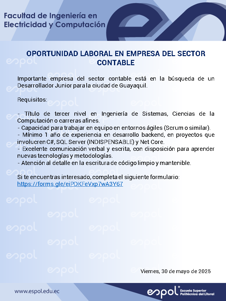 Oportunidad laboral: Ingeniería en Computación