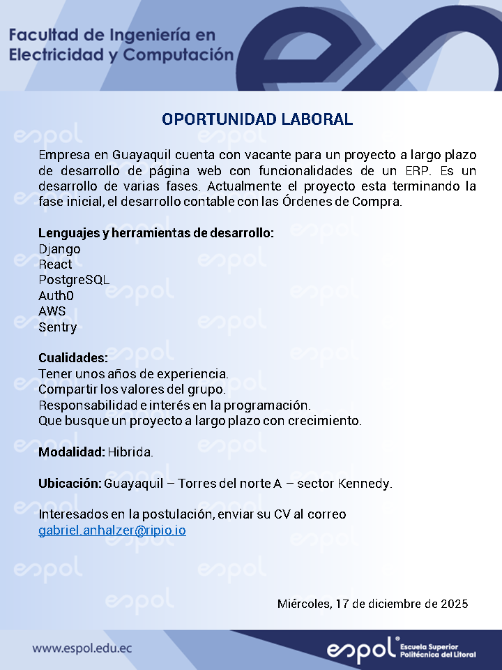 Oportunidad laboral: Ingeniería en Computación